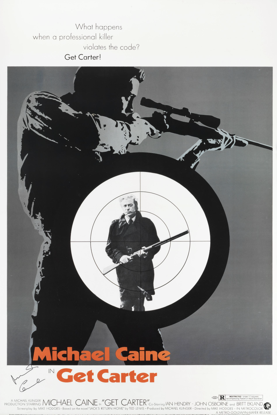 肯恩代表作《Get Carter》電影海報，M.G.M, 1971，69cm x 104cm，上有肯恩之親筆簽名。最後以£4,845成交。